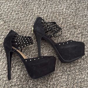 Black with gold studs heels